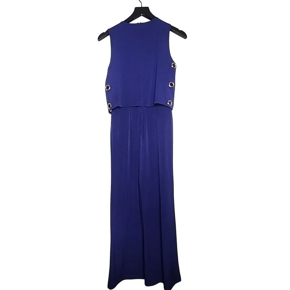 Michael‎ Kors Jumpsuit Sleeveless Wide Leg Navy Blue XS Gold Grommet Layered